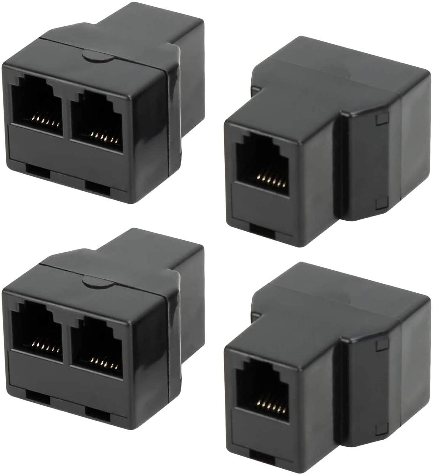 Uvital RJ12 6P6C Telephone Splitters - 1 Female to 2 Female Landline Connectors (Black, 4 Pack)