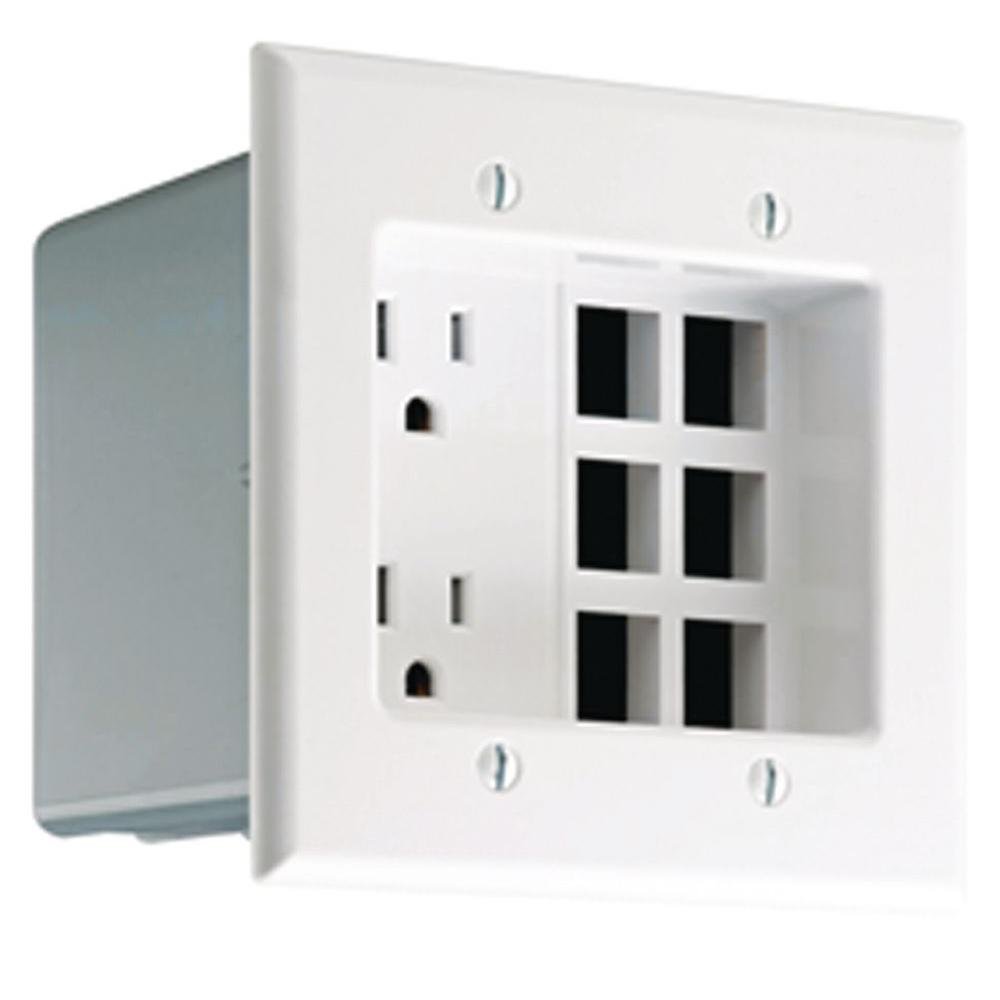 Leviton Leviton 690-W Recessed Duplex Receptacle: 125V, 15A, 2 Pole, 3 Wire - White Electrical Outlet