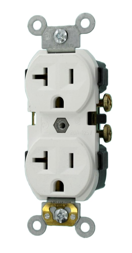 Leviton CR20-W 20A Duplex Receptacle: Commercial Grade, Self-Grounding, Narrow Body, 125V - Buy Now!