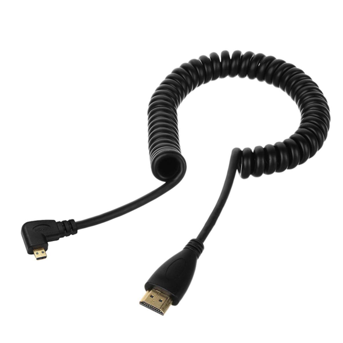 chenyang Stretch Coiled Left Angled 90 Degree Micro HDMI to HDMI Male HDTV 4K Cable for Cell Phone & Tablet & Camera (Left Angled)