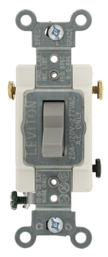 Leviton CS320-2GY 20-Amp 3-Way AC Quiet Switch - Commercial Grade Gray Toggle Switch