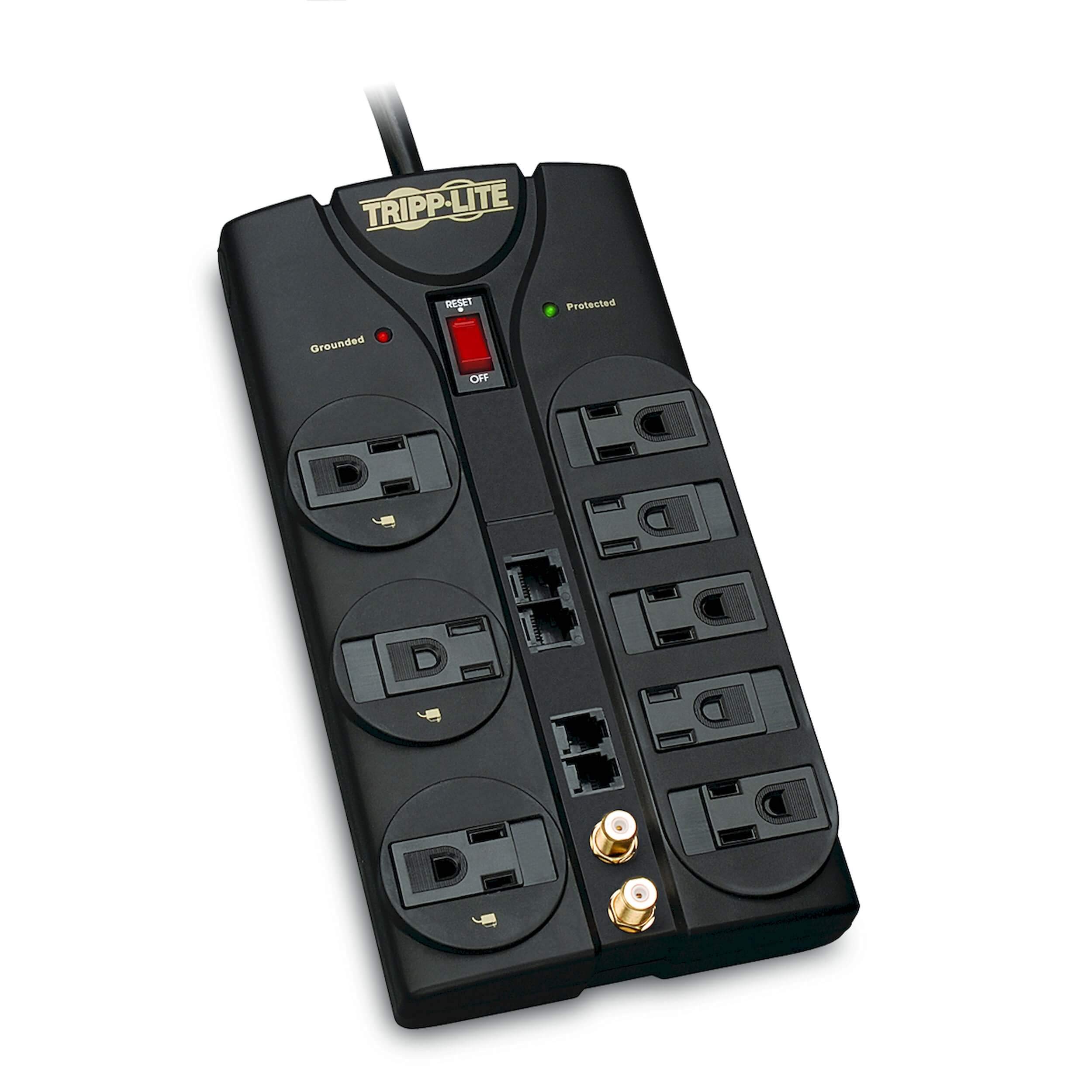 Tripp Lite 8 Outlet Surge Protector with 10ft Cord & $250K Insurance - RJ11, RJ45, Coax Protection (TLP810NET)