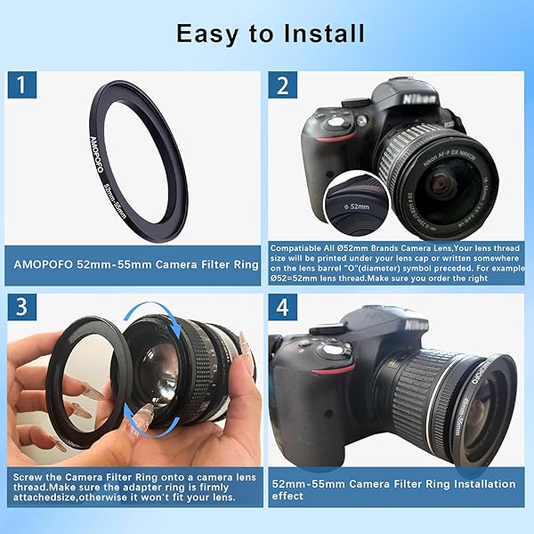 52mm to 55mm Camera Filter Ring Step Up Adapter for 55mm UV ND CPL Filters Metal Construction - Image 6
