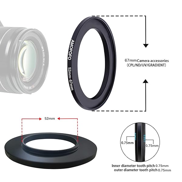 AMOPOFO 52mm to 67mm Camera Filter Ring Adapter for 67mm UV Filter Black Aluminum Quality Accessory - Image 5