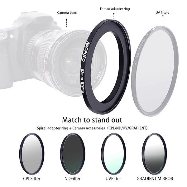 AMOPOFO 52mm to 67mm Camera Filter Ring Adapter for 67mm UV Filter Black Aluminum Quality Accessory - Image 6