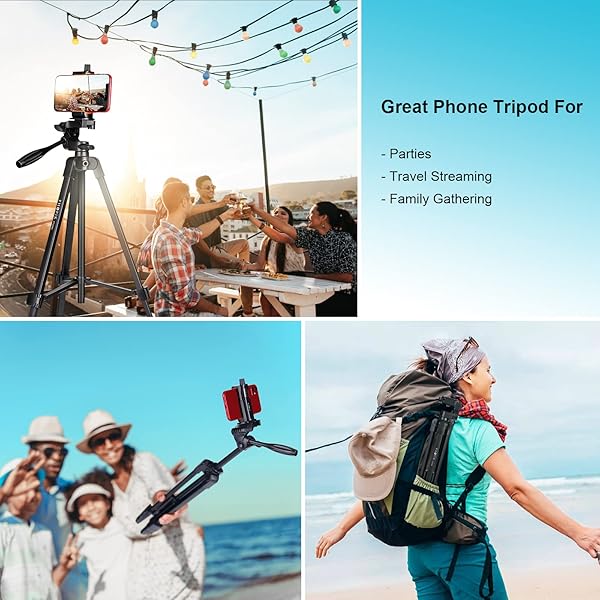 "PHOPIK 55" Aluminum Tripod for iPhone/Android - Perfect for Vlogging, Live Streaming & Selfies with Shutter & Carrying Bag" - Image 5