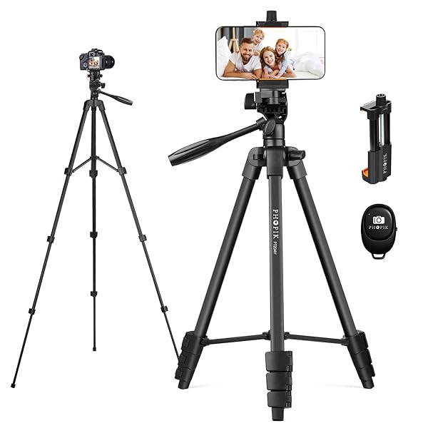 "PHOPIK 55" Aluminum Tripod for iPhone/Android - Perfect for Vlogging, Live Streaming & Selfies with Shutter & Carrying Bag" - Image 2