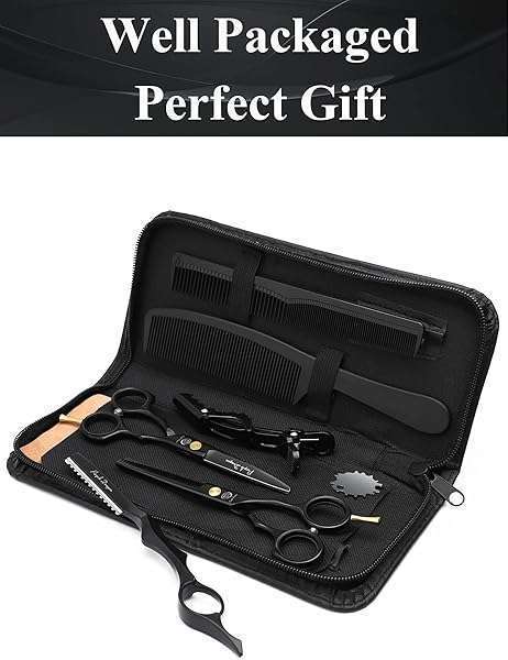 "5.5" Purple Hair Cutting Scissors Set with Razor & Leather Case - Professional Barber Shears for Home Use" - Image 8