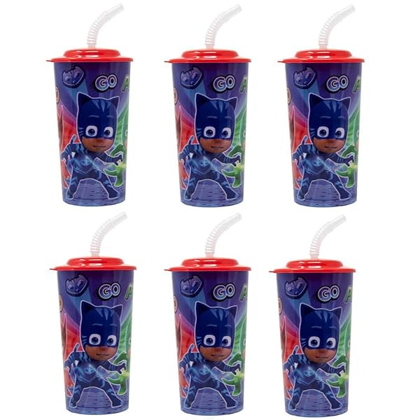 6-Pack PJ Masks 16oz Reusable Tumblers with Lids & Straws - BPA-Free Sports Drink Cups