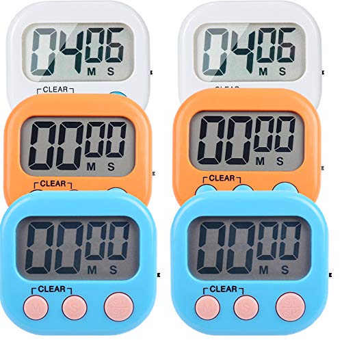 6 Pack Magnetic Digital Kitchen Timers with ON/OFF Switch - Colorful Count Up/Countdown for Perfect Cooking