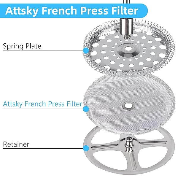 6 Pieces Attsky French Press Filter, 4 Inch Stainless Steel Mesh Screen and Replacement Parts for French Press Coffee Maker - Image 3