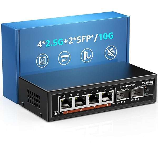 YuanLey 6-Port 2.5G Unmanaged Ethernet Switch: Fast 2.5G Base-T & 10G SFP, VLAN, Fanless, Ideal for NAS & Wireless AP