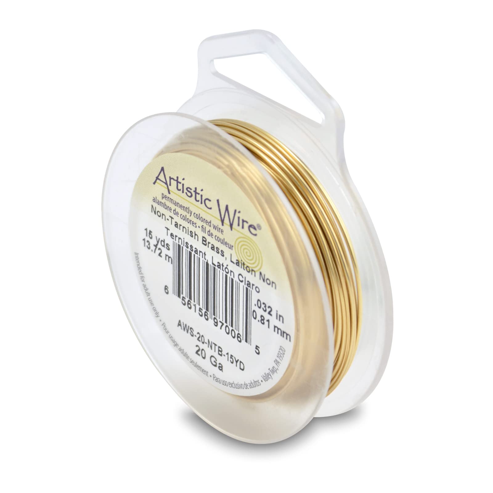 Artistic Wire 20 Gauge Tarnish Resistant Brass Jewelry Wire - Gold Color, 15 Yards for Crafting