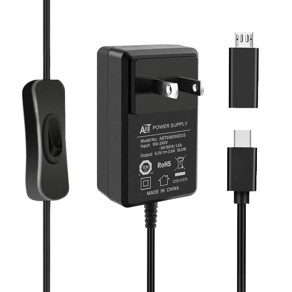 GeeekPi 18W Power Supply for Raspberry Pi 4 & Orange Pi 5 - UL Listed with ON/OFF Switch & Micro USB Adapter