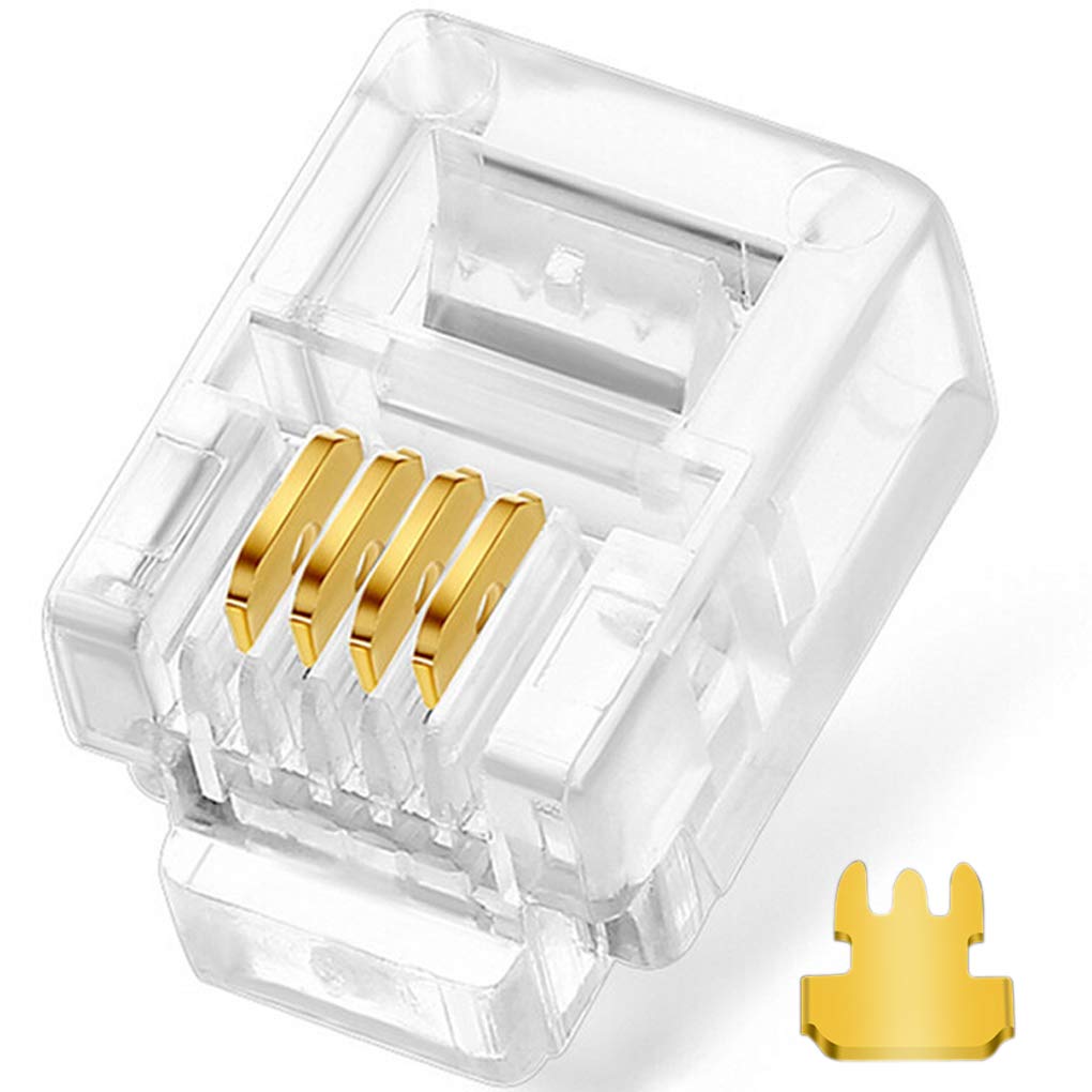NECABLES NECABLES 20-Pack RJ11 6P4C Telephone Modular Plugs for Solid & Stranded Wire - Perfect for Phone Line Connections