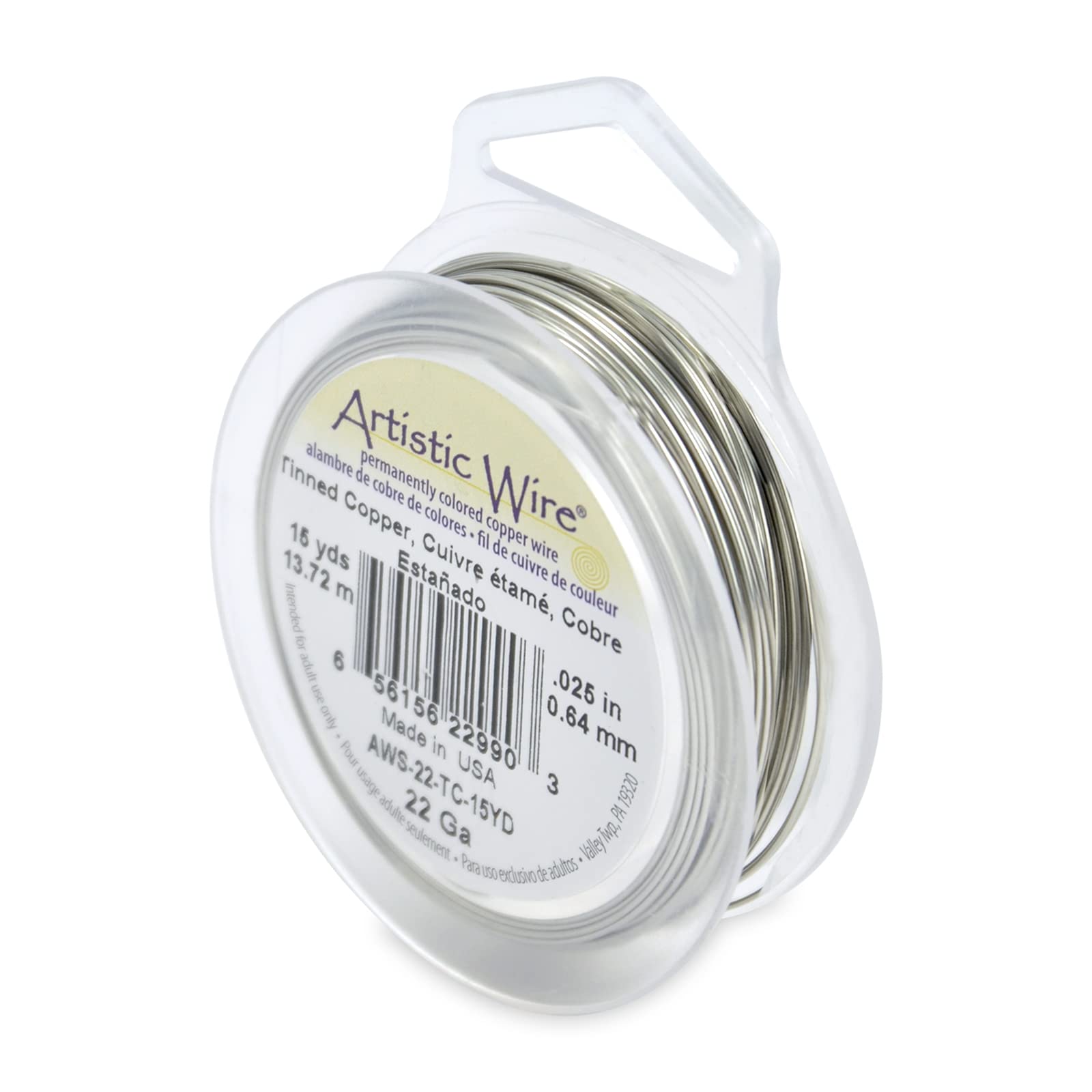Artistic Wire 22 Gauge Tinned Copper Jewelry Wire - Tarnish Resistant Silver, 15 Yards for Crafting