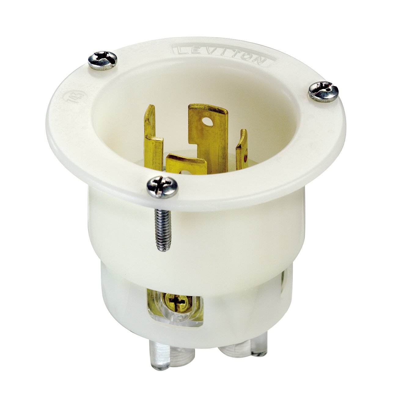 Leviton 2715 30-Amp Flanged Inlet Locking Receptacle - Industrial Grade, 125/250 Volt, Grounding, White