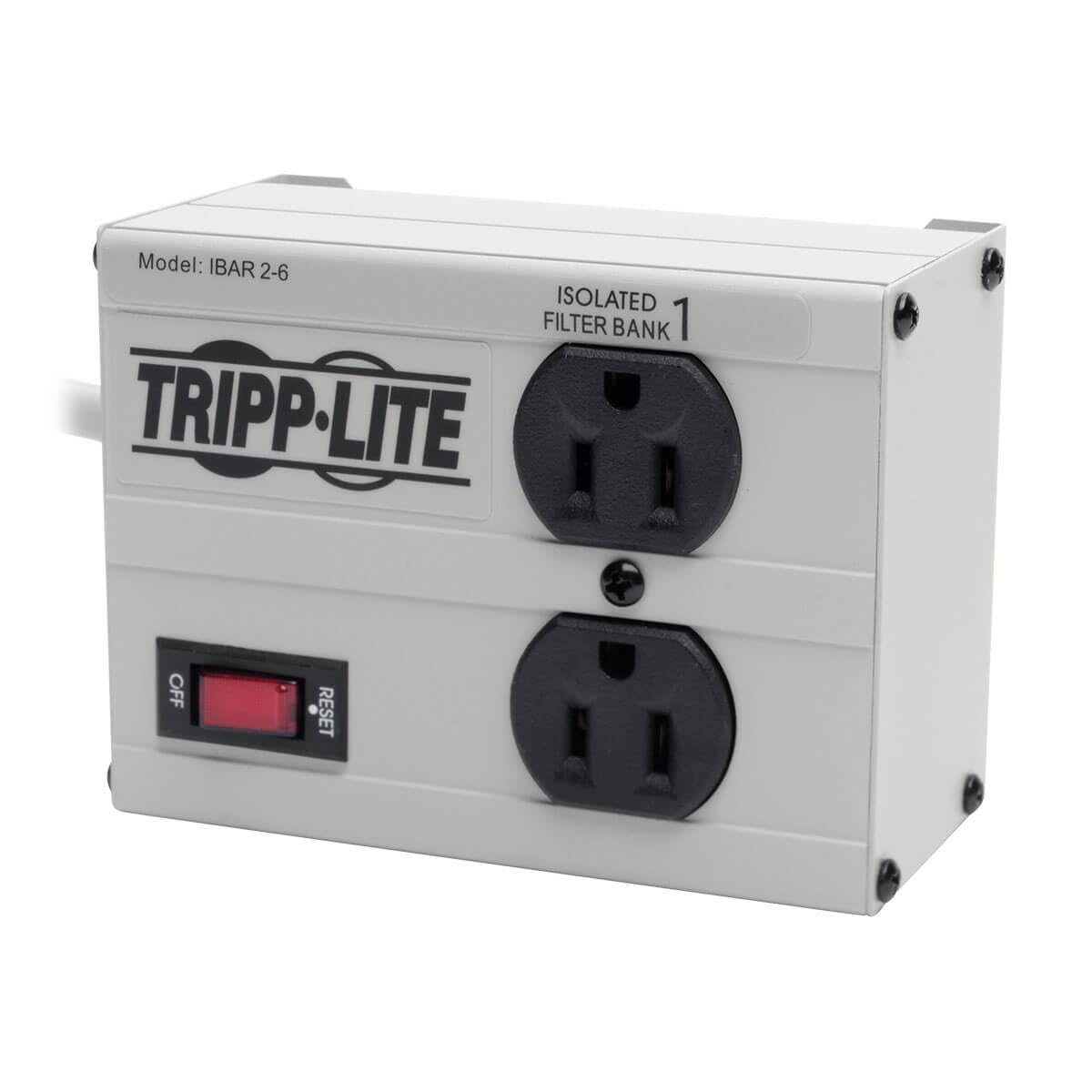 Tripp Lite IBAR2-6D Surge Protector: 2 Outlet Power Strip with 6ft Cord & Right-Angle Plug - Lifetime Warranty & $25K Insurance