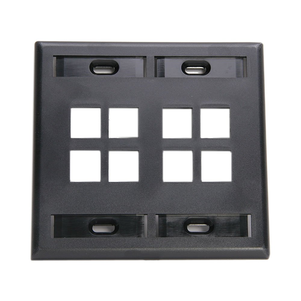 Leviton 42080-8EP 8-Port Dual Gang Wallplate with ID Windows - Black QuickPort Solution