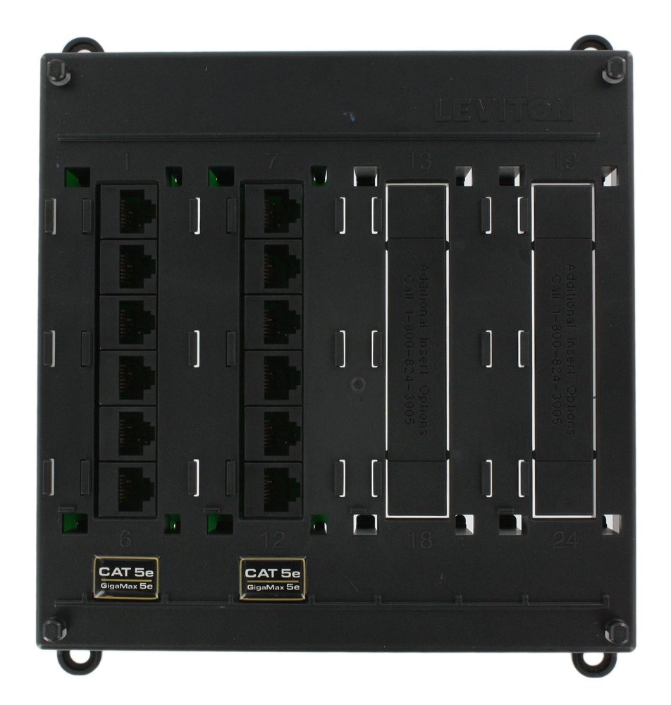 Leviton 476TM-512 Patch Panel: 12 CAT 5e Ports, Black - Efficient Networking Solution