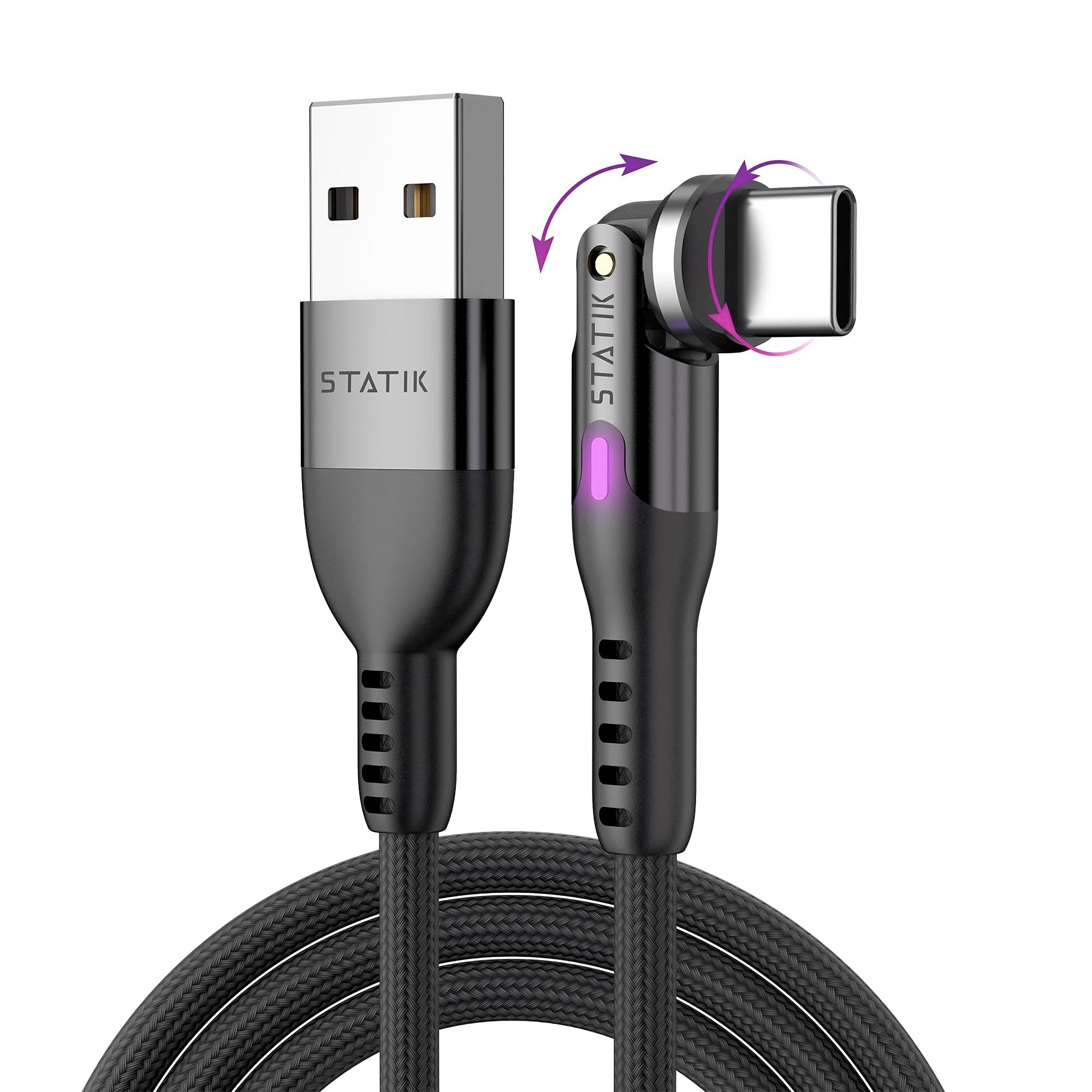 Statik Statik PowerPivot 12W USB to USB C Cable, Right Angle Cable with 360 Rotating Head, USB to C Cable, Data Transfer USB Charger Cord Type C Cable, 90 Degree Swivel, USB A to USB C Cable 3ft/1m