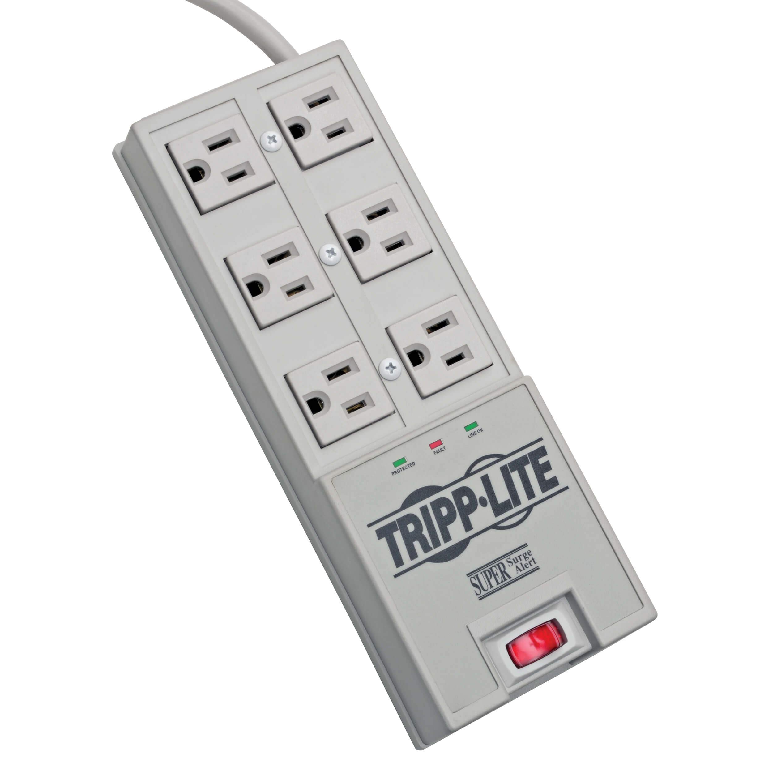 Tripp Lite 6 Outlet Surge Protector Power Strip with 6ft Cord & $50K Insurance - Right-Angle Plug (TR-6) in Grey