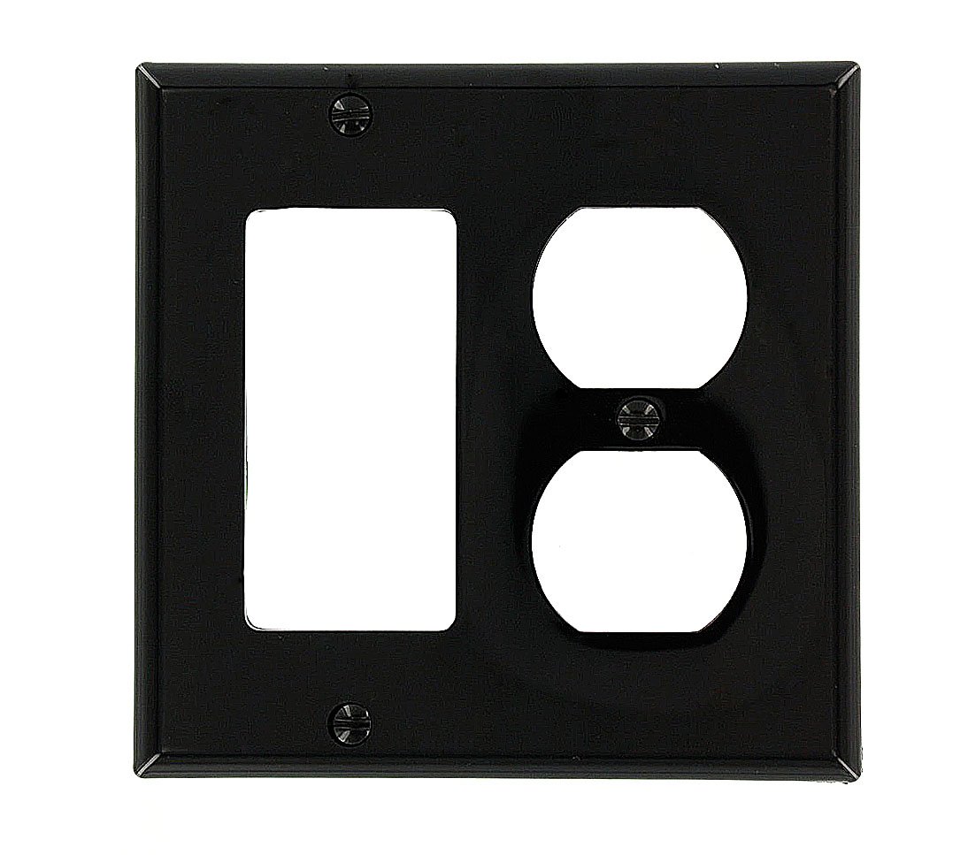 Leviton 80746-E 2-Gang Wallplate: Duplex & GFCI Combo, Standard Size, Black Thermoplastic Nylon