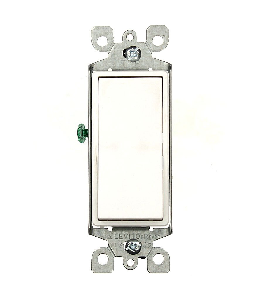 Leviton 5603-2W 15 Amp Decora Rocker 3-Way Switch - Quiet, Grounding, Residential Grade, 120/277 Volt, White