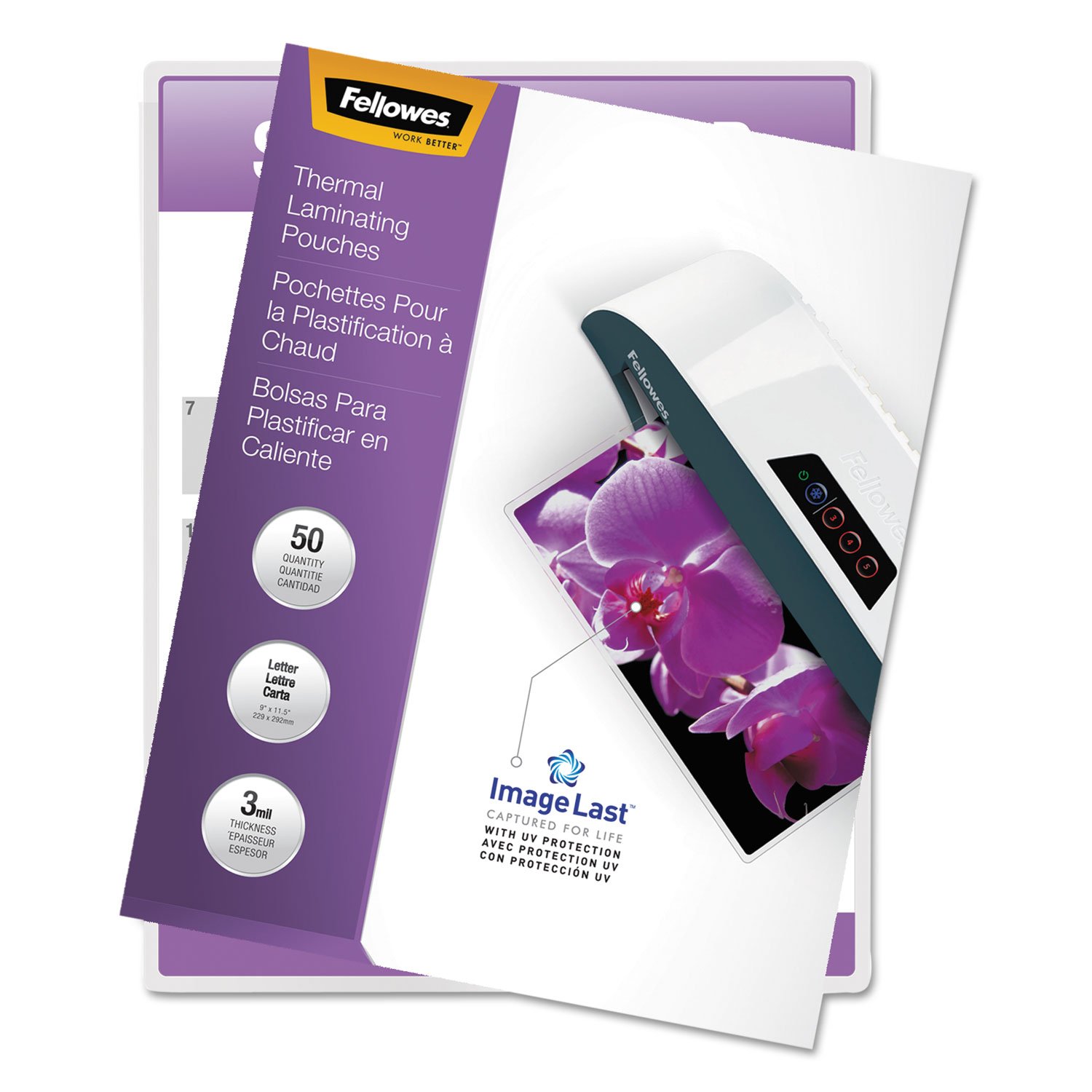 Fellowes ImageLast Thermal Laminating Pouches 3 Mil, Jam-Free, Letter Size, 50 Pack - Perfect for Home & Office Use!