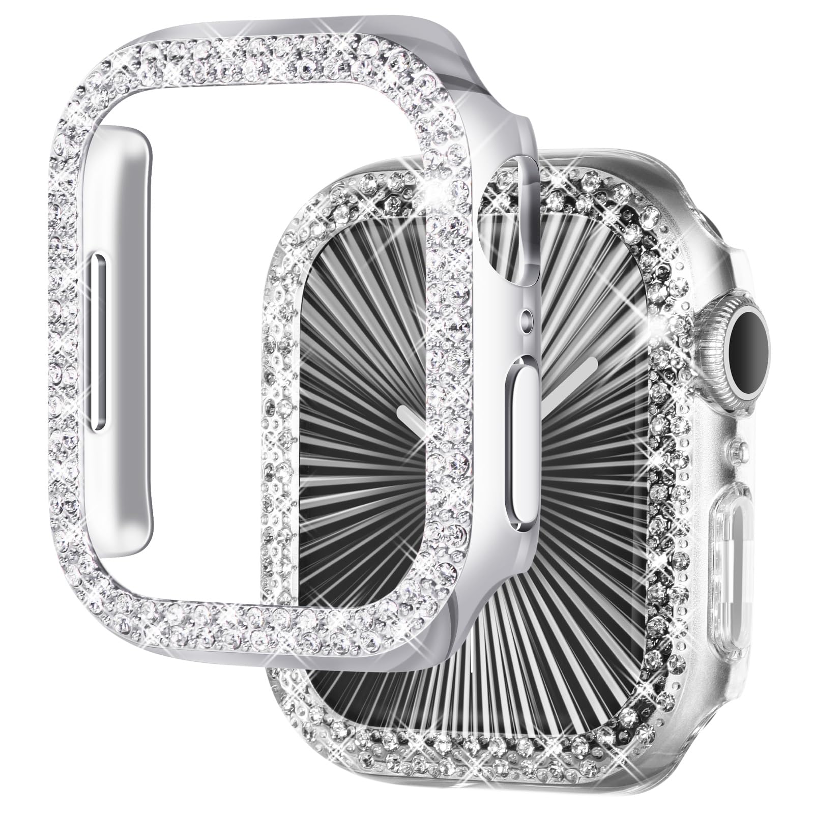 NewWays NewWays 2-Pack Bling Apple Watch Cases 42mm - Stylish Protective Bumper for Series 1/2/3 (Silver/Clear)