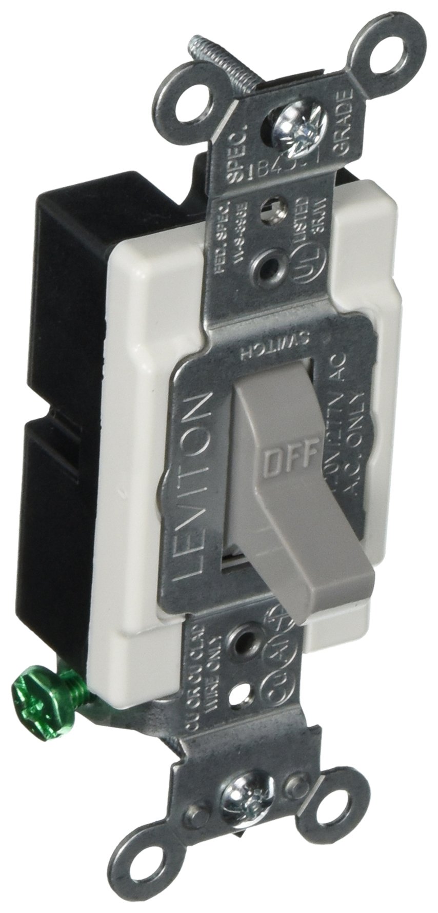 Leviton CS115-2GY 15 Amp Toggle Switch - Commercial Grade, Quiet, Grounding, 120/277 Volt, Gray