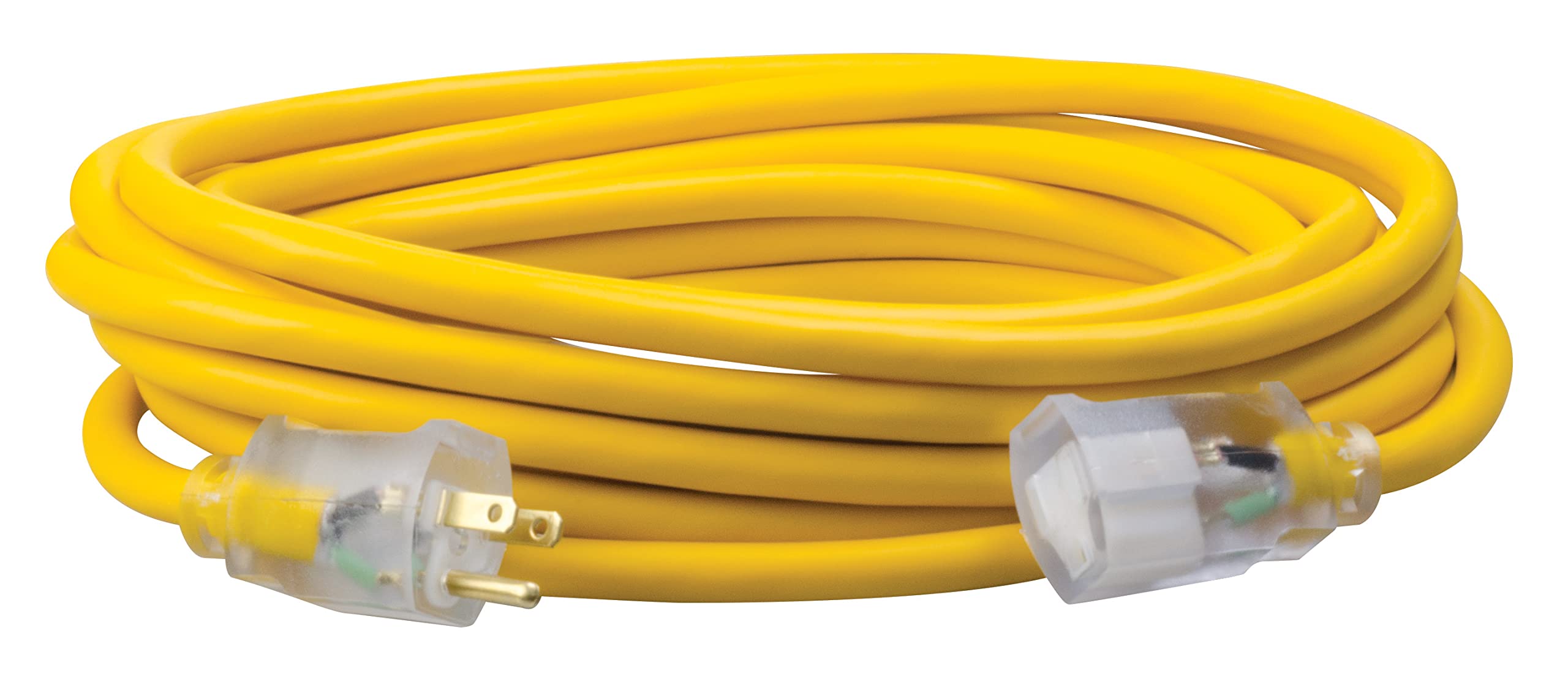 Southwire Polar Solar 25ft Heavy Duty Extension Cord - 12 Gauge, Lighted End, Outdoor Use, Yellow SJEOOW