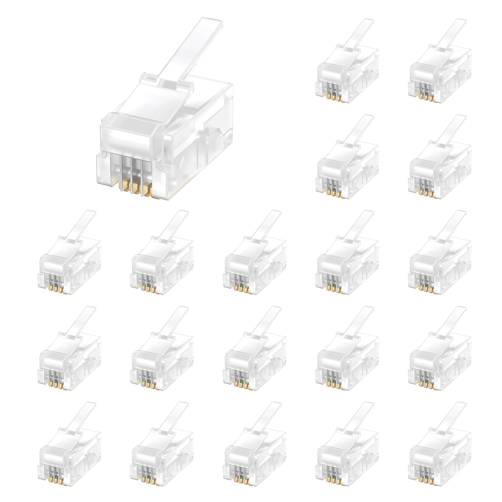 Uvital 100 Pack RJ9 4P4C & 4P2C Telephone Handset Plugs - Transparent Modular Connectors for Easy Crimping
