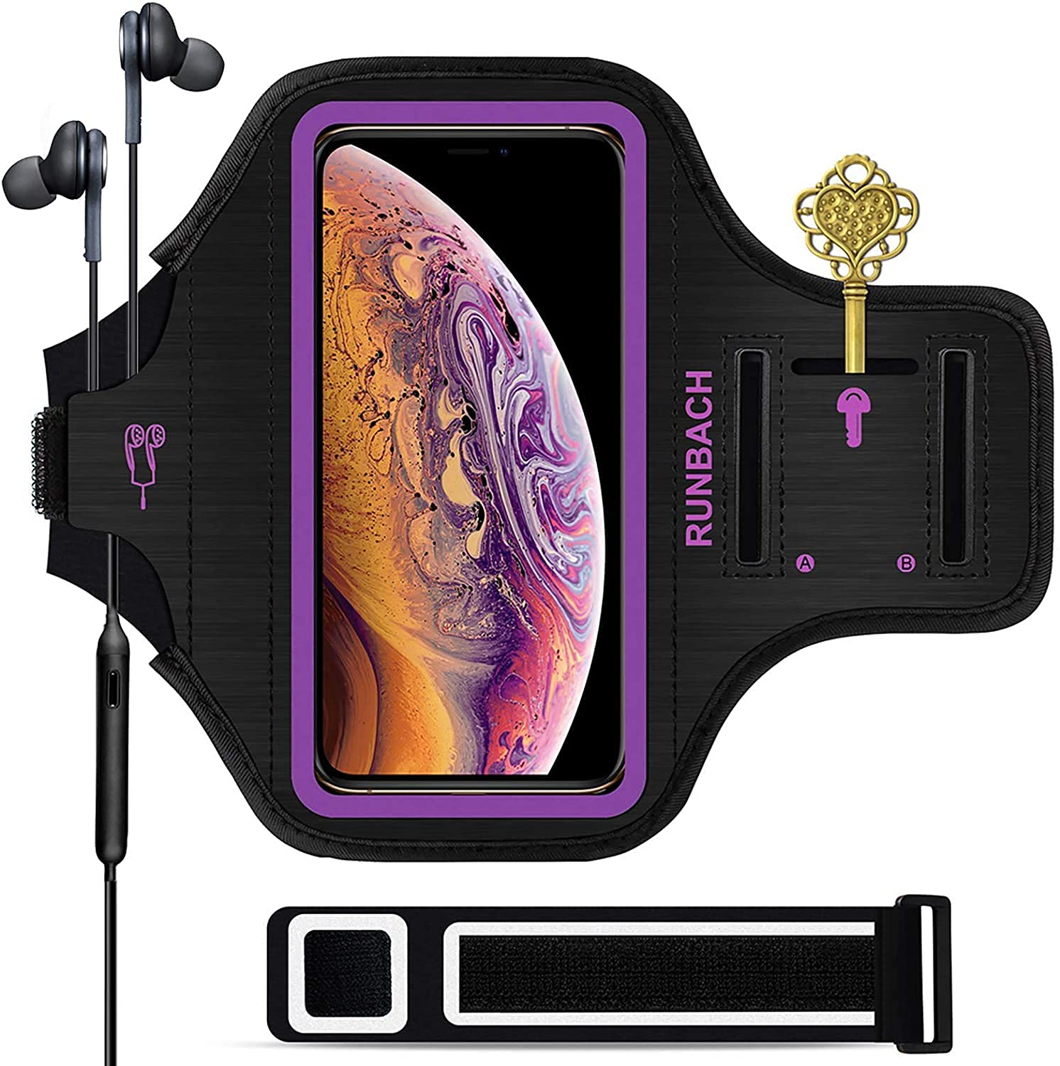 RUNBACH iPhone Armband for 16 Pro Max/15 Pro Max/14 Pro Max - Running Exercise Holder with Card Slot (Purple)