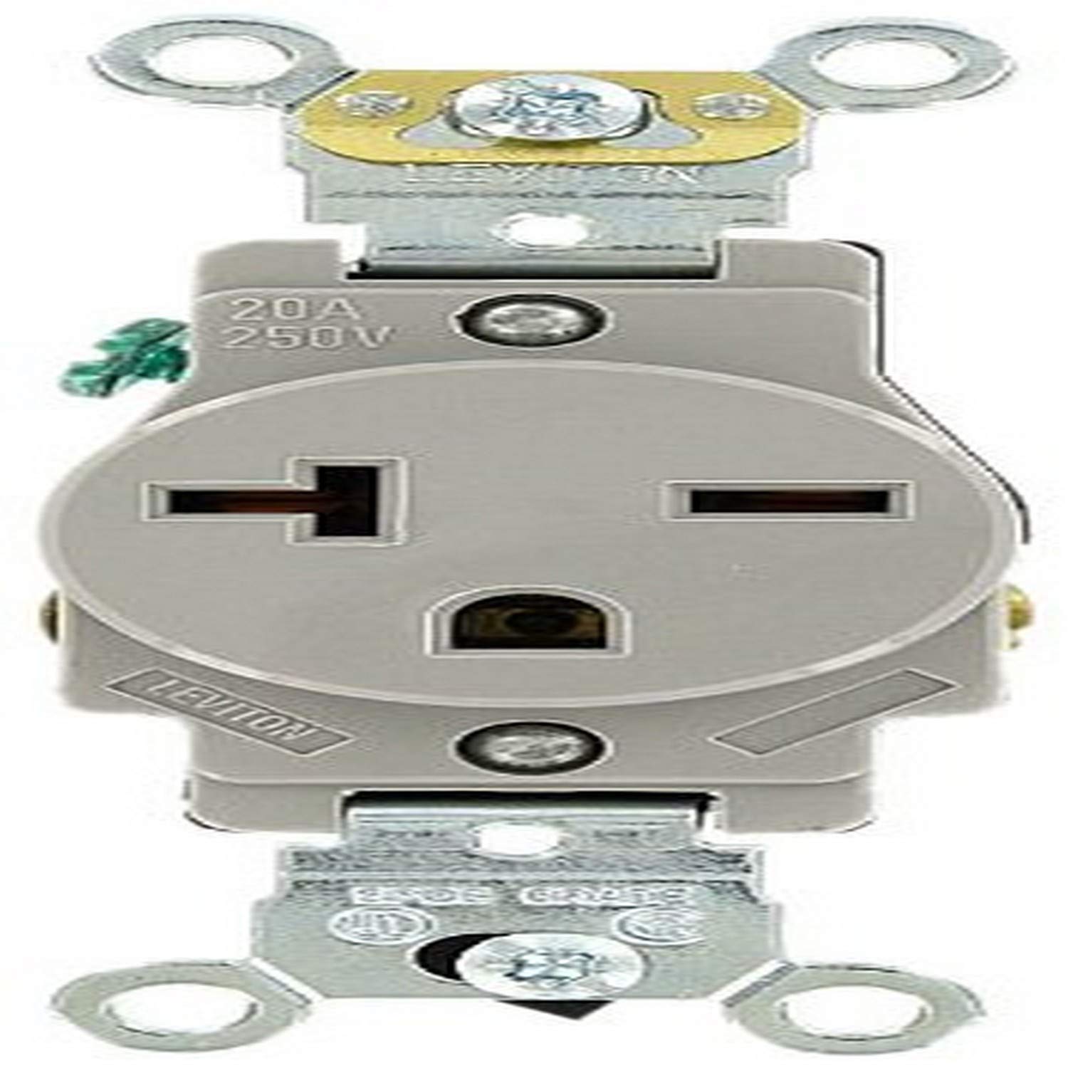 Leviton 5461-GY 20 Amp Industrial Receptacle - Heavy Duty, Self-Grounding, 250 Volt Gray Plug
