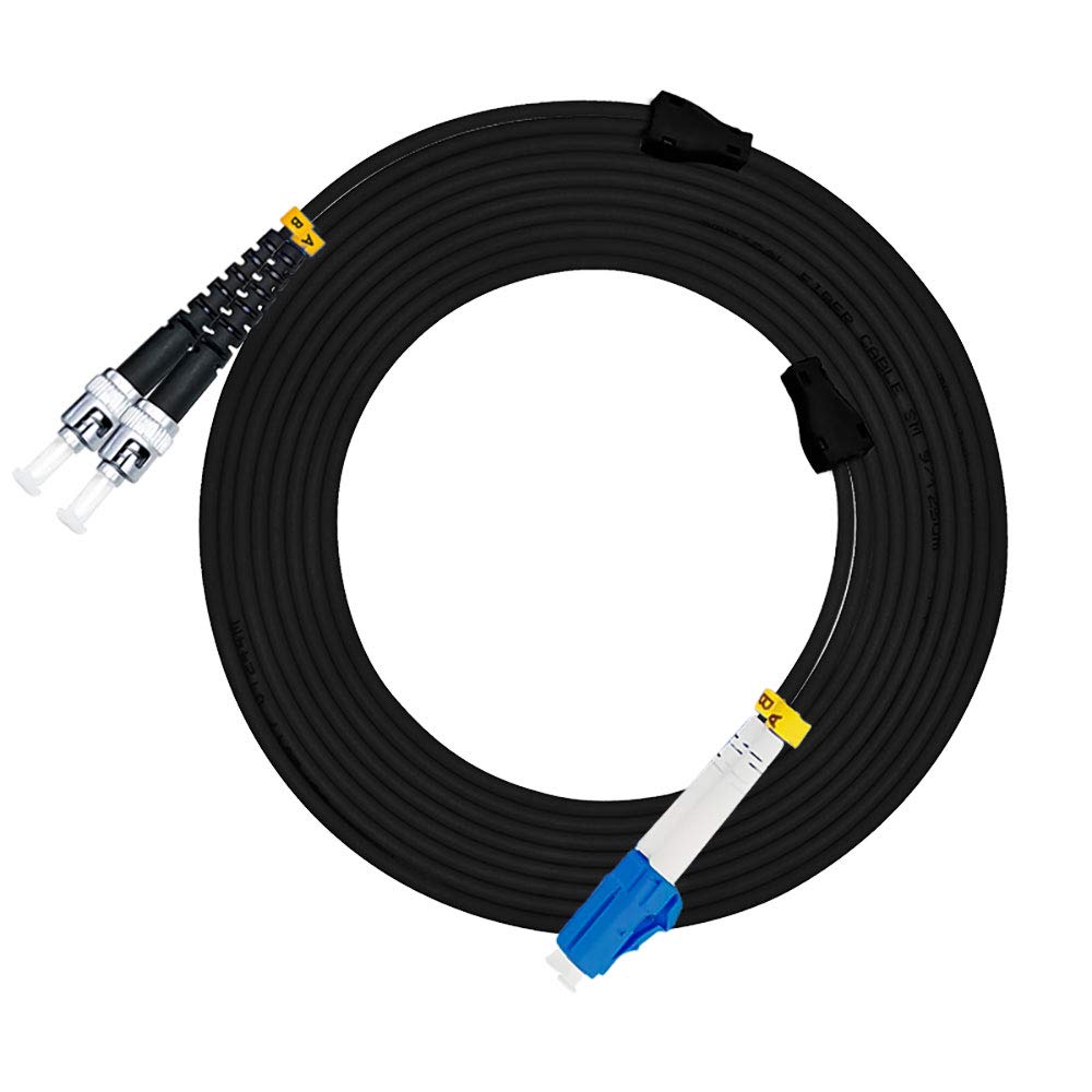 Jeirdus 5M LC to ST Outdoor Armored Duplex Fiber Optic Cable Jumper - 9/125 SM, 16ft Optical Patch Cord