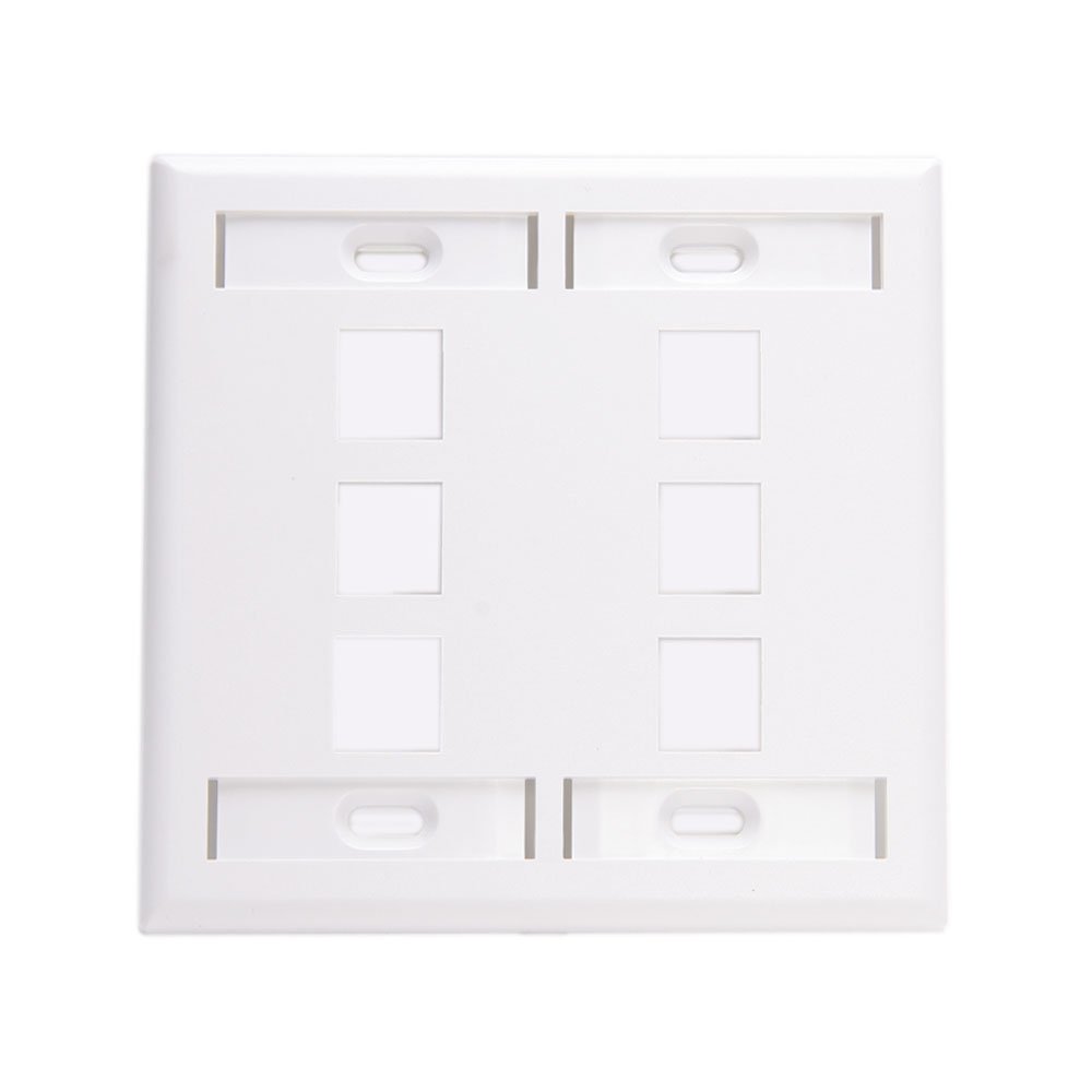 Leviton 42080-6WP 6-Port Dual Gang Wallplate with ID Windows - QuickPort, White