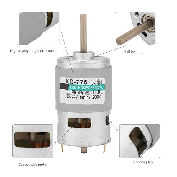 High Power 775 DC Motor with Extension Shaft - 12V/24V, 20000 RPM for Optimal Performance - Image 3