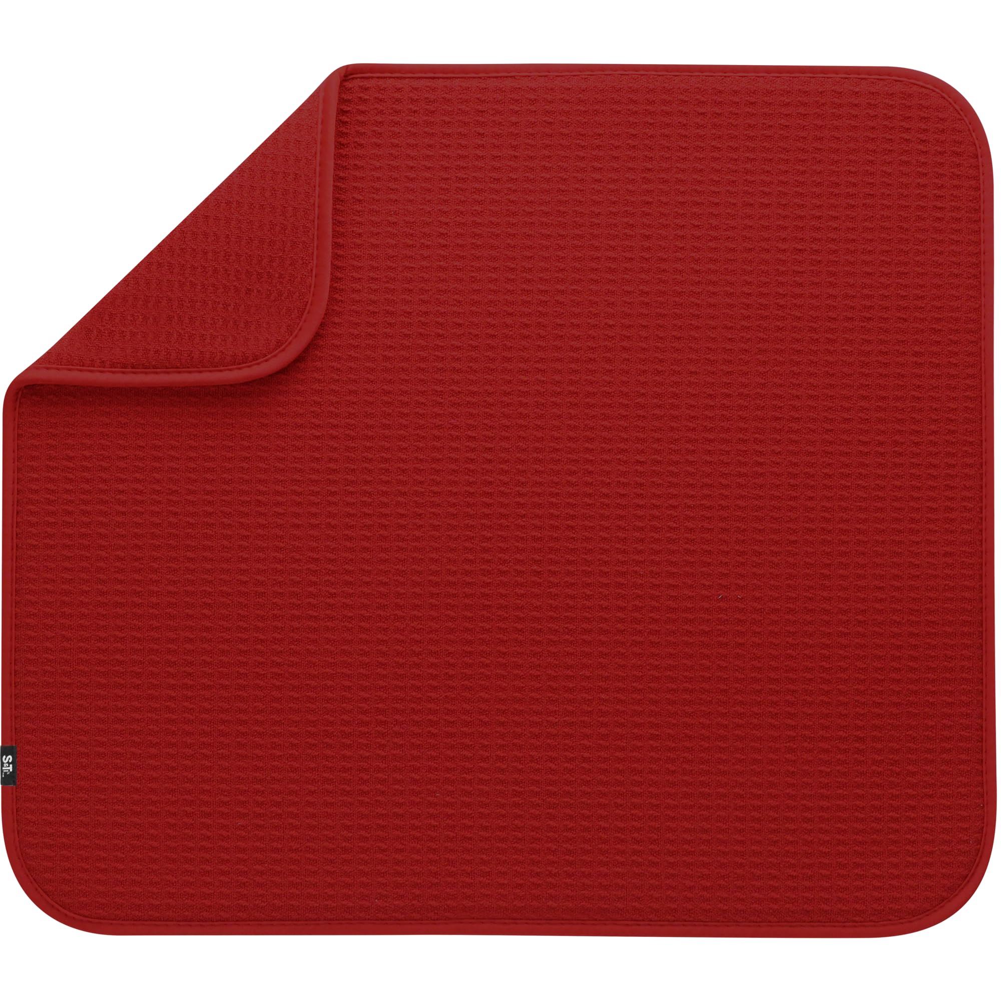"Highly Absorbent S&T INC. Dish Drying Mat - 16"x18" Red Microfiber Pad for Dishes & Utensils"