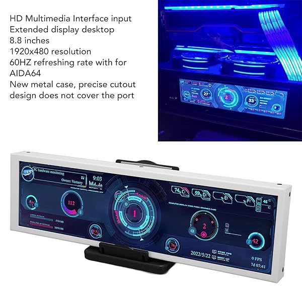 8.8 Inch Computer Temperature Monitor, AIDA64 CPU GPU SSD Data Monitor, for LinuxWindows, Touchscreen PC Sensor Panel Display, Computer Case - Image 2