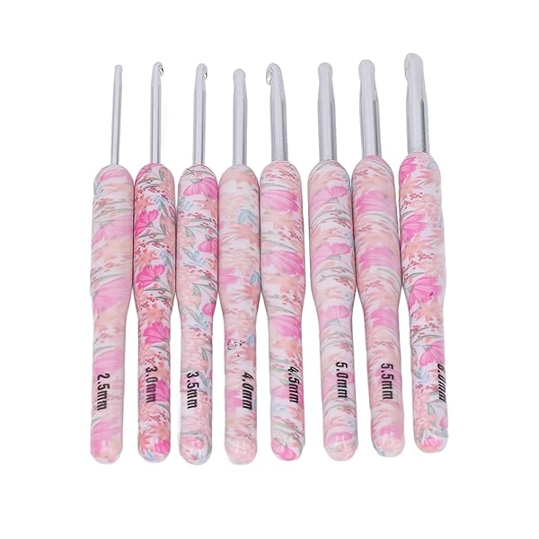 8Pcs Crochet Hook Set, Ergonomic Soft Grip Crochet Handles Yarn Knitting Needles for Arthritic Hand (Smash Flower)