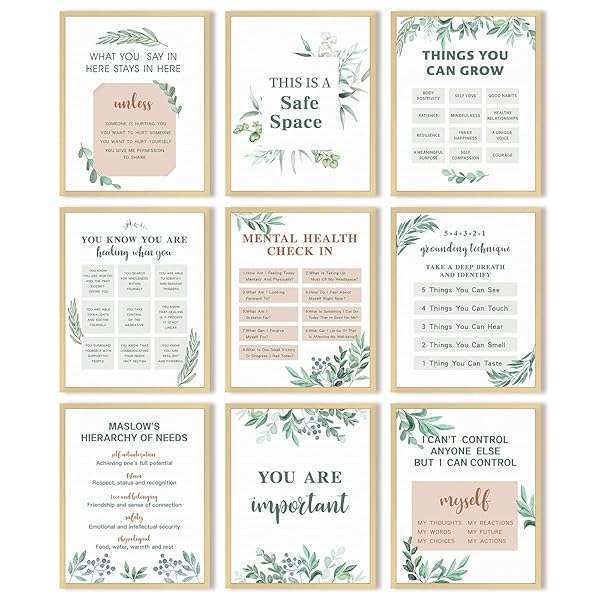 9 Motivational Mental Health Posters for Anxiety Therapy | Inspirational Wall Decor for Home & Office (8x10 Leaf Style)