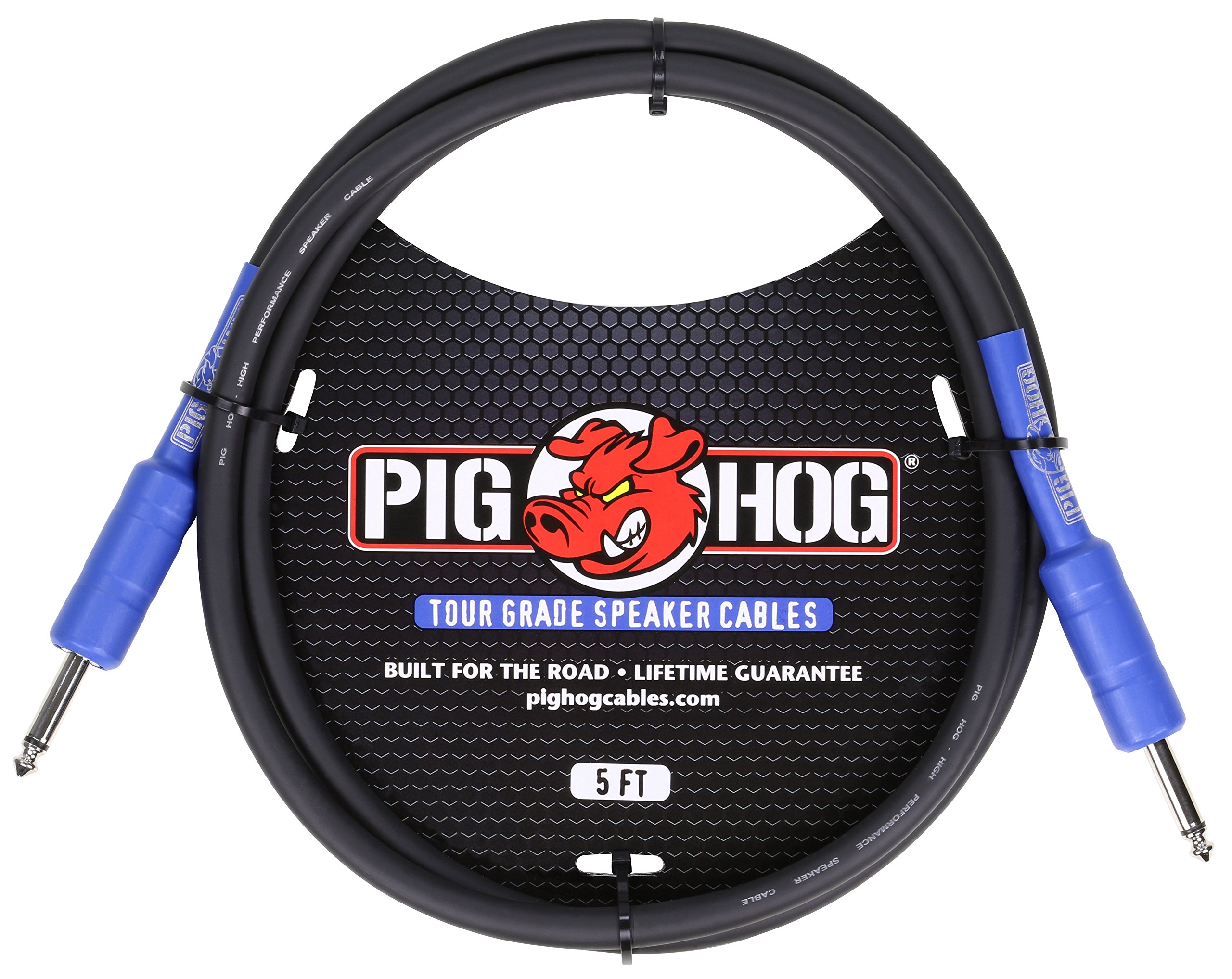 Pig Hog PHSC5 14 Gauge 5ft Speaker Cable - High Performance 9.2mm Black Audio Wire
