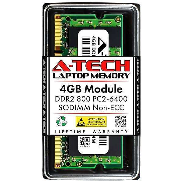 A-Tech Upgrade Your Laptop with A-Tech 4GB DDR2 800MHz SODIMM RAM - PC2-6400, 200-Pin, Non-ECC, CL6