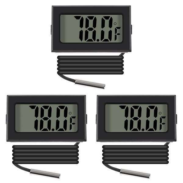 ACEIRMC 3pcs Black Digital LCD Thermometer with External Probe for Fridge, Freezer & Aquarium - Accurate Temperature Monitoring