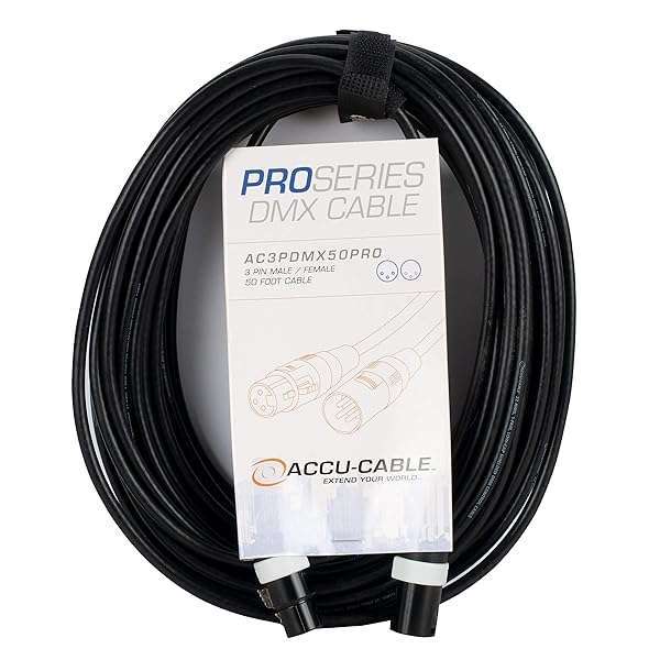 adj ADJ Products AC3PDMX50PRO 50' 3-Pin DMX Cable - High-Quality Black Cable for Lighting & Audio