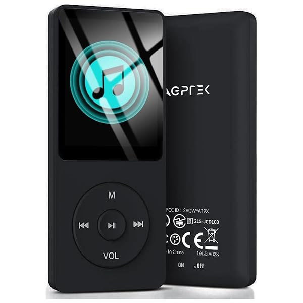 AGPTEK A02S 16GB MP3 Player: 70 Hours Lossless Sound, Expandable to 128GB - Black