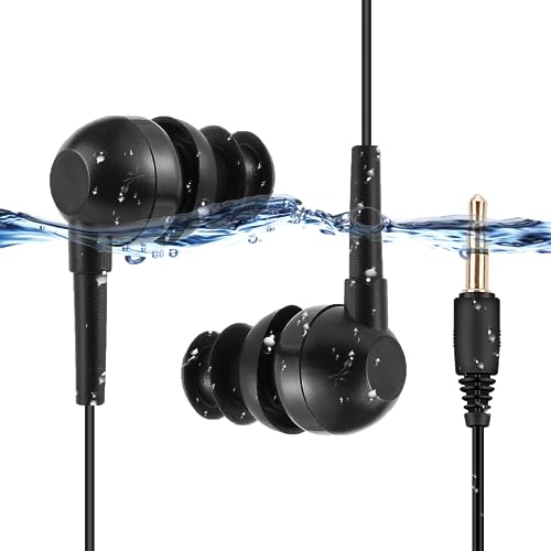 AGPTEK AGPTEK IPX8 Waterproof Earphones: Coiled Cable Swimming Earbuds with Stereo Audio - Black