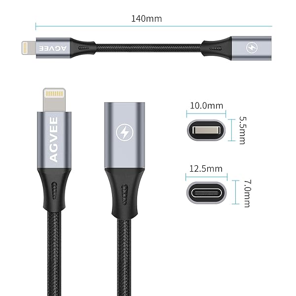 AGVEE 2 Pack 4 inch 30W USB-C Female to Lightning Cable Adapter, Type-C to 8 Pin Male PD Fast Charging Converter Cord Data Sync Connector for iPhone 13 12 11 Airpods iOS Device, Carplay, Dark Gray - Image 8