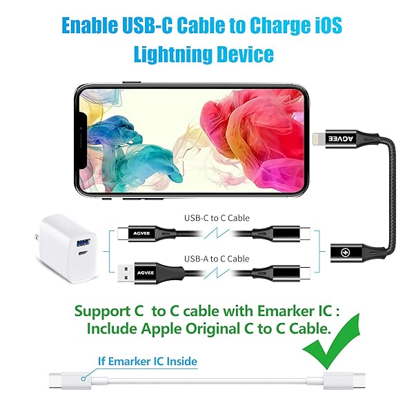 AGVEE 2 Pack 4 inch 30W USB-C Female to Lightning Cable Adapter, Type-C to 8 Pin Male PD Fast Charging Converter Cord Data Sync Connector for iPhone 13 12 11 Airpods iOS Device, Carplay, Black - Image 6